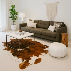 Cow Hide Rug in Living Room