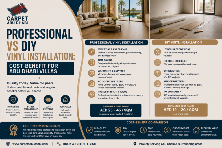Read more about the article Professional vs DIY Vinyl Installation: Cost-Benefit for Abu Dhabi Villas