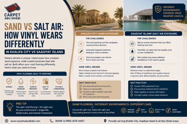 Read more about the article Sand vs Salt Air: How Vinyl Wears Differently in Khalifa City vs Saadiyat Island